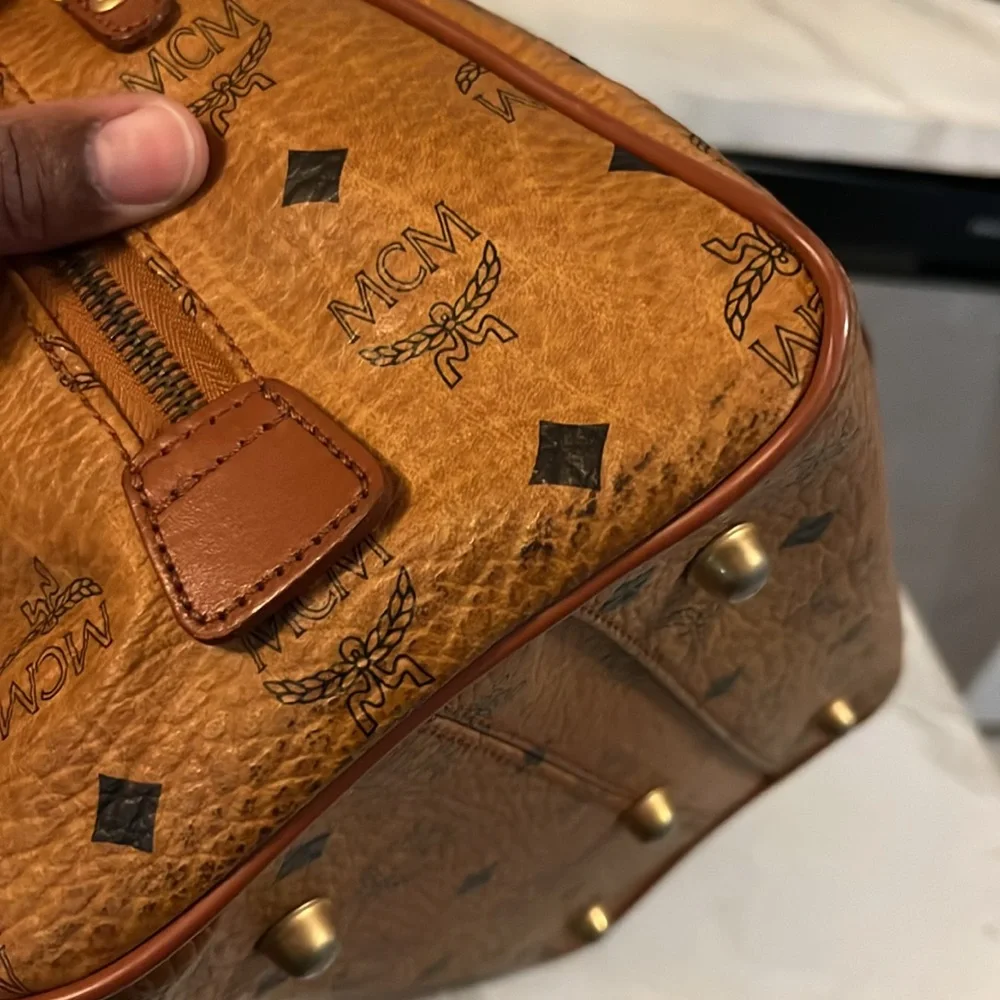 MCM Brown Logo Satchel with Gold Accents-Speedy 25 size - Picture 8 of 13